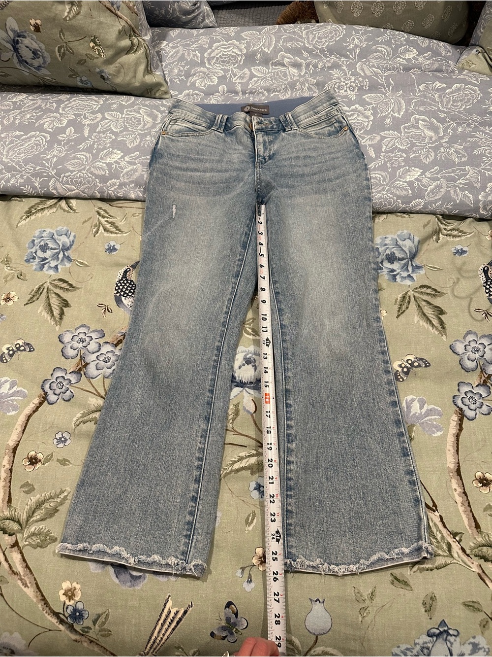 Democracy Light Wash Flare Jeans with Frayed Hem
